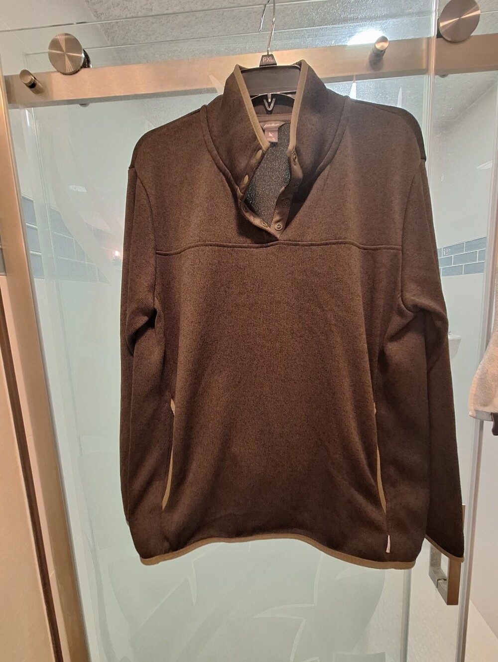 Eddie Bauer Brown Quarter-Snap Mock Neck Sweater